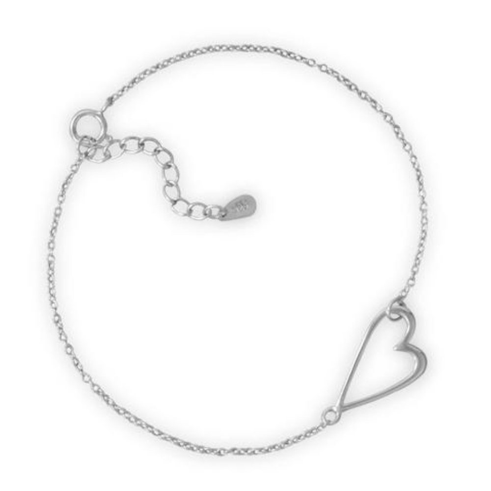 3pcs7" + 1" Rhodium Plated Sideways Heart Bracelet